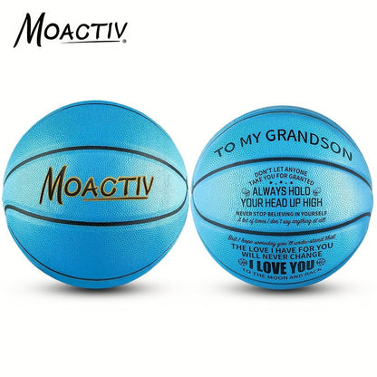 Engraved Basketball Gift for Grandson & Son – Size 7 PU Indoor Outdoor with Pump, Inspirational Message, Birthday Christmas Gift