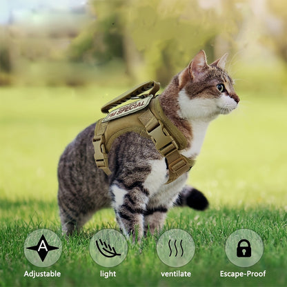 Cat Tactical Vest Harness Adjustable 600D Chest Strap for Cats & Puppies – Escape-Proof Training Vest Harness in Black Khaki Red Rose Red
