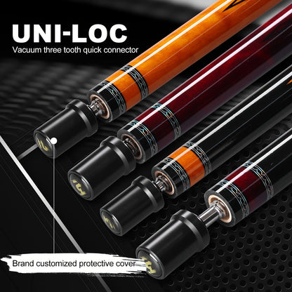58-Inch Carbon Fiber Pool Cue with 12.5mm Tip, 3/8x8 Joint, Black Wrap and Four SP Graphic Designs