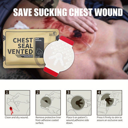 Non-Vented Chest Seal Emergency Trauma Dressing for Sucking Chest Wounds, Portable IFAK Medical Supply PA Nylon FSA HSA Eligible