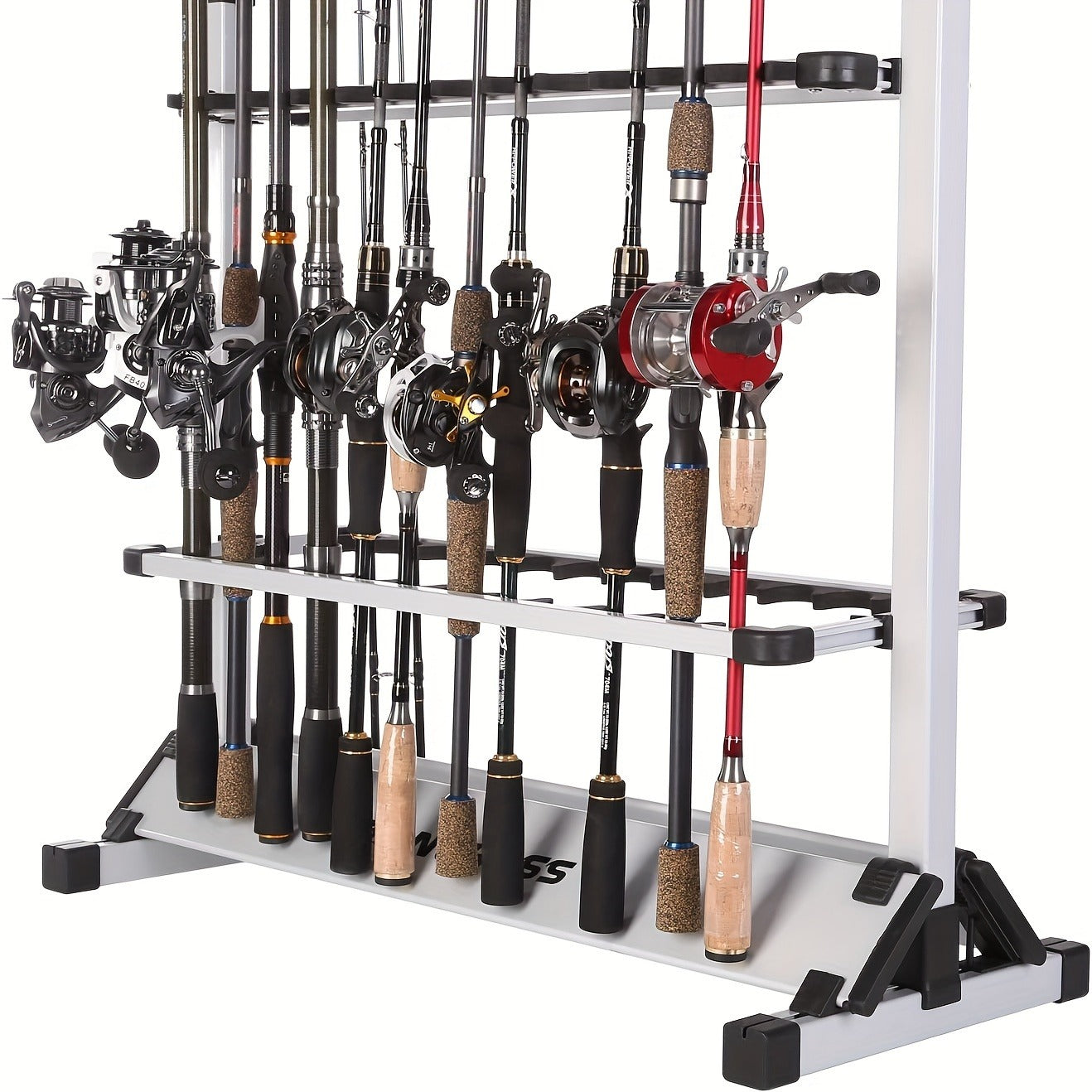 Aluminum Fishing Rod Holder Rack Holds Up to 24 Rods, Portable Lightweight Rust-Resistant Rod Stand with Cushioned Holders & Carrying