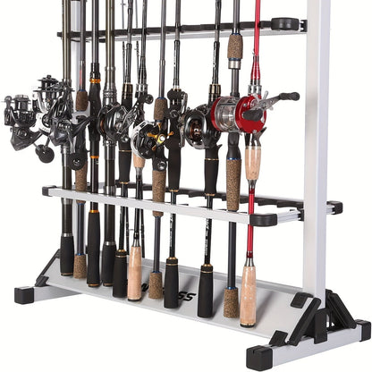 Aluminum Fishing Rod Holder Rack Holds Up to 24 Rods, Portable Lightweight Rust-Resistant Rod Stand with Cushioned Holders & Carrying