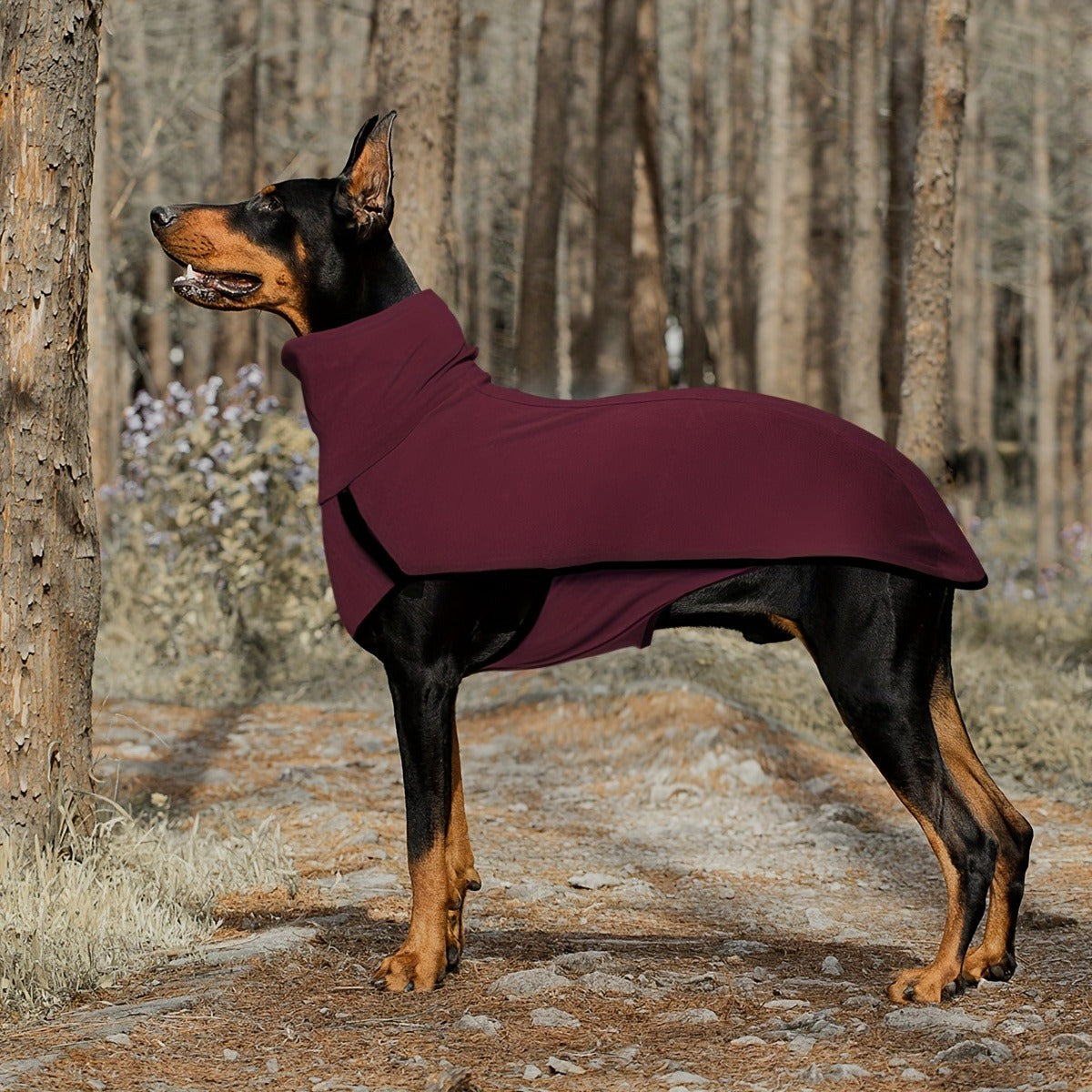 High Neck Dog Coat Warm Pullover – Solid Color Woven Polyester Pet Jacket, Machine Washable, All-Season Fall & Winter Dog Apparel
