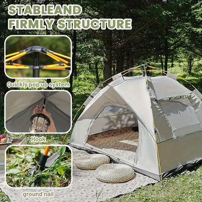 Camping Tent 2-Person Auto Pop-Up with Oxford Cloth, Fiberglass Poles and Four Door-Window Options