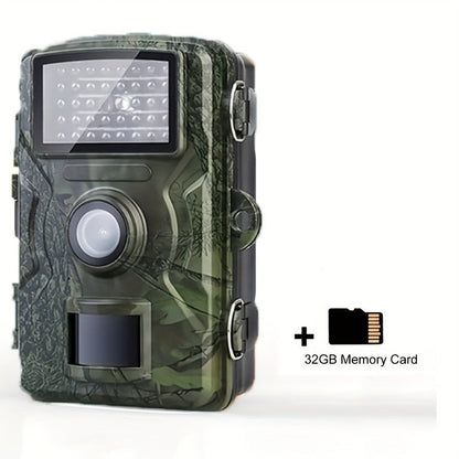 48MP 1296P Trail Camera with Infrared LEDs, Color Screen and Included 32GB Memory Card in Green Camo Housing