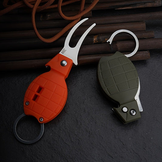 Three-Piece Folding Golf Divot Tool Set with Spring-Button Fork, Curved Hook, Whistle and Key Rings