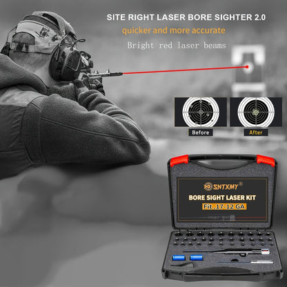 Bore Sight Laser Kit Red & Green Laser Boresighter with 8 & 32 Adapters – Multi-Caliber Universal Bore Sighter for .17 Cal to 12GA Rifle