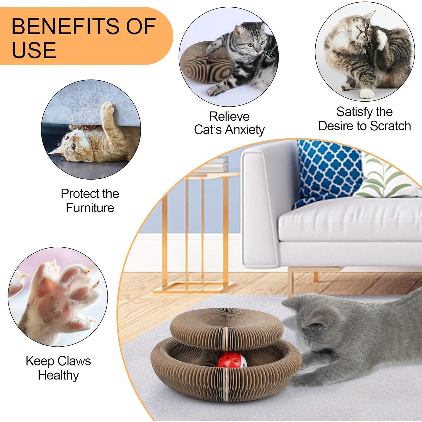 Cat Scratching Board with Ball Track & Bells – Foldable Organ Cardboard Scratcher Pad, Interactive Cat Toy for Indoor Cats