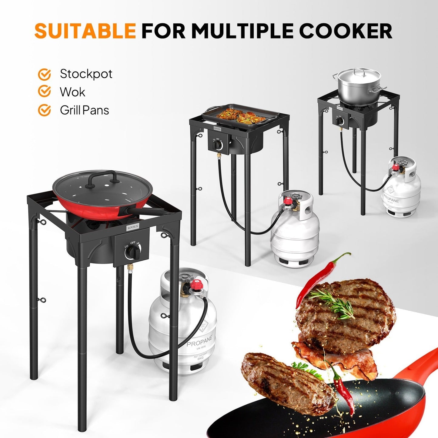Outdoor Propane Burner Stove Cast Iron High Pressure Gas Cooker with Detachable Stand Legs