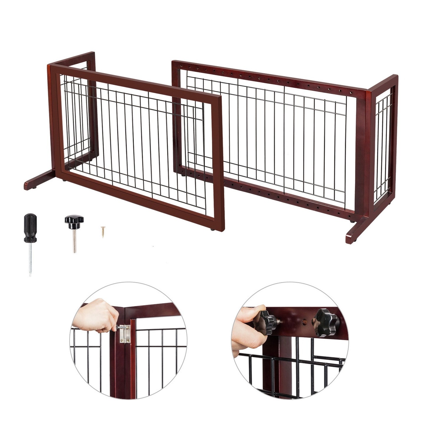 Freestanding Pet Gate for Dogs & Cats – Solid Wood Dog Gate for House, Adjustable 40" to 71" Wide, Indoor Dog Fence for Doorways Stairs
