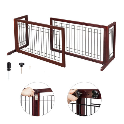 Freestanding Pet Gate for Dogs & Cats – Solid Wood Dog Gate for House, Adjustable 40" to 71" Wide, Indoor Dog Fence for Doorways Stairs