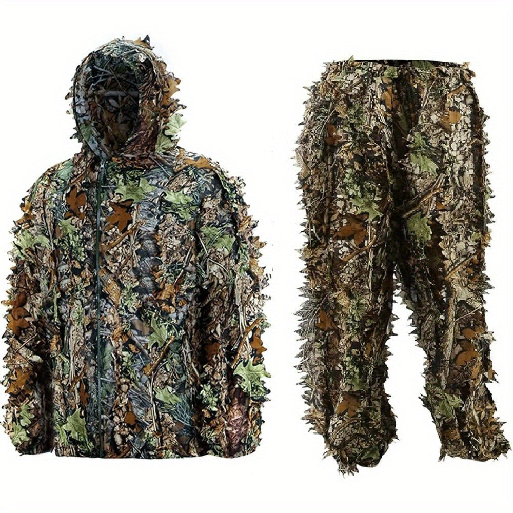 Ghillie Suit 3D Camo Hunting Set – Lightweight Breathable Hooded Camouflage Jacket & Pants for Deer Hunting Sniper Airsoft & Wildlife