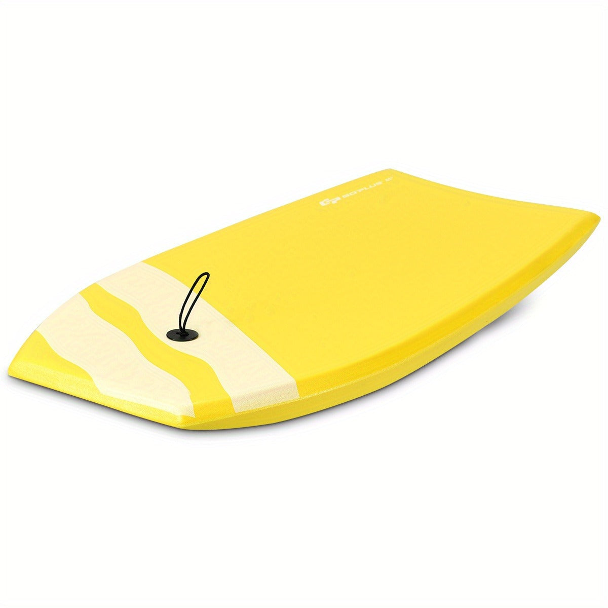 Yellow 41-Inch EPS Core Bodyboard with XPE Deck, HDPE Slick Bottom, Crescent Tail and Wrist Leash