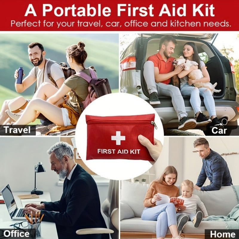 First Aid Bag 16-Pack – Empty Water-Resistant Nylon Pouch with Full-Open Zipper & Cross Symbol, Lightweight Portable Medical Bag for Home