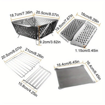 Wood Burning Camp Stove Portable Stainless Steel, Mini Folding Charcoal BBQ Grill, Camping Wood Stove Burner