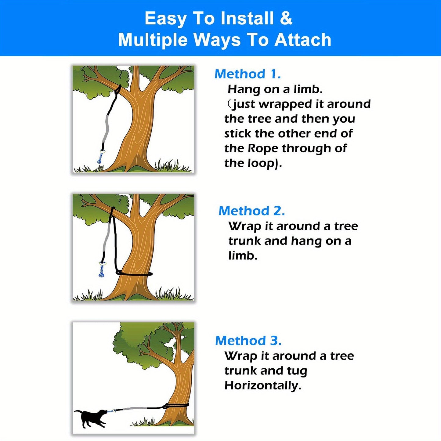 Bungee Dog Tug Toy Outdoor Hanging from Tree Height Adjustable 19.7 Ft Elastic Cord Tether with Chew Rope