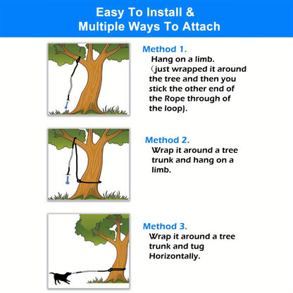 Bungee Dog Tug Toy Outdoor Hanging from Tree Height Adjustable 19.7 Ft Elastic Cord Tether with Chew Rope