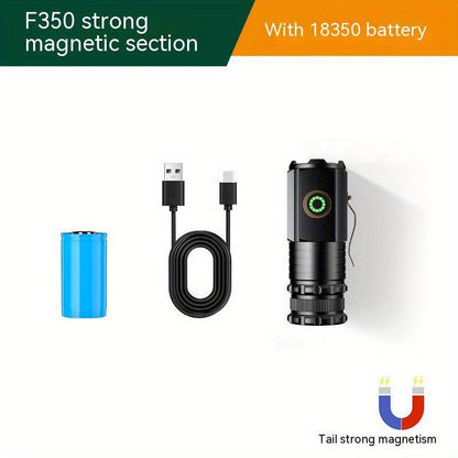 Flashlight Magnetic Mini EDC Light with Type-C Charging, Three LEDs and 18350 Battery Set Kit