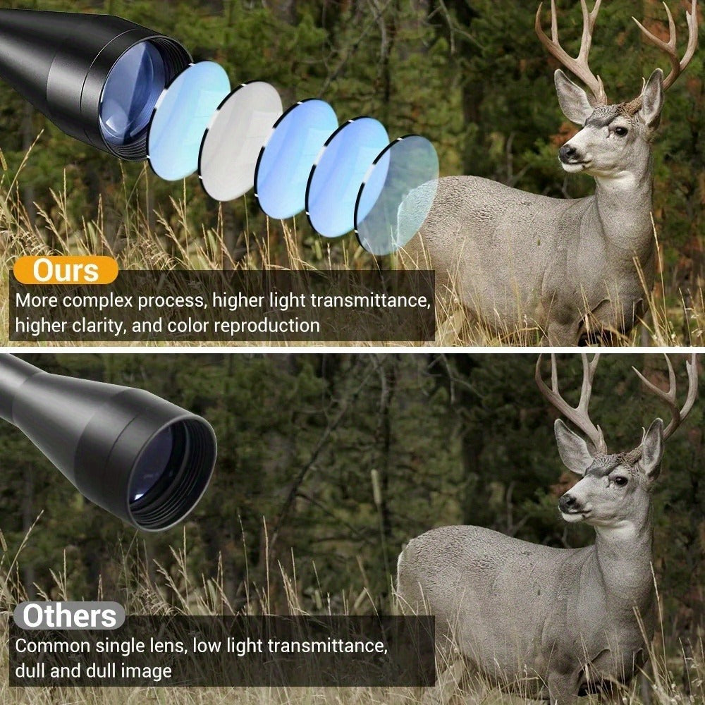 3-9x40 Illuminated Rifle Scope with Red and Green Reticle, 20mm Four-Hole Rail Mount and Adjustment Turrets