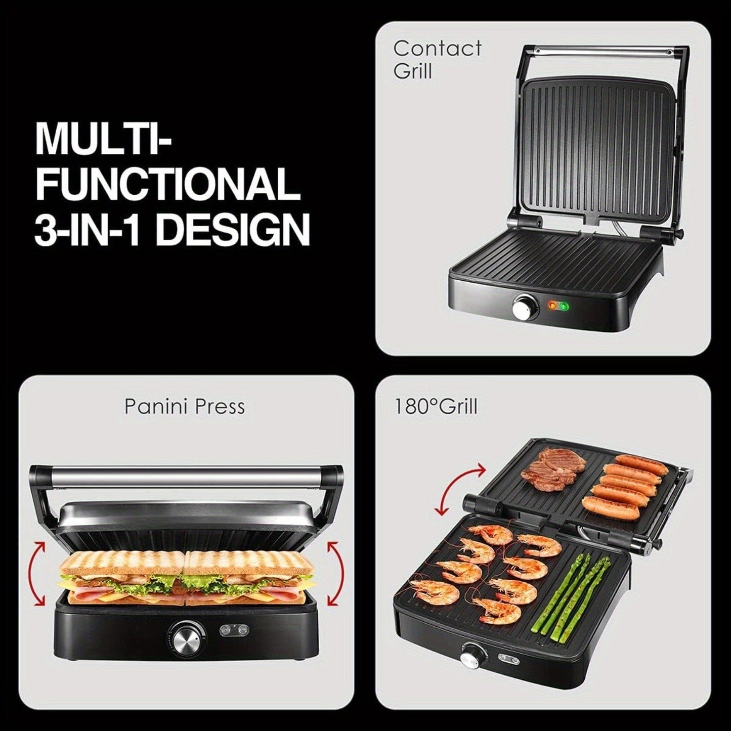 Panini Press Grill Indoor Sandwich Maker 4 Slice, Non-Stick 1200W Electric Grill with Temperature Control