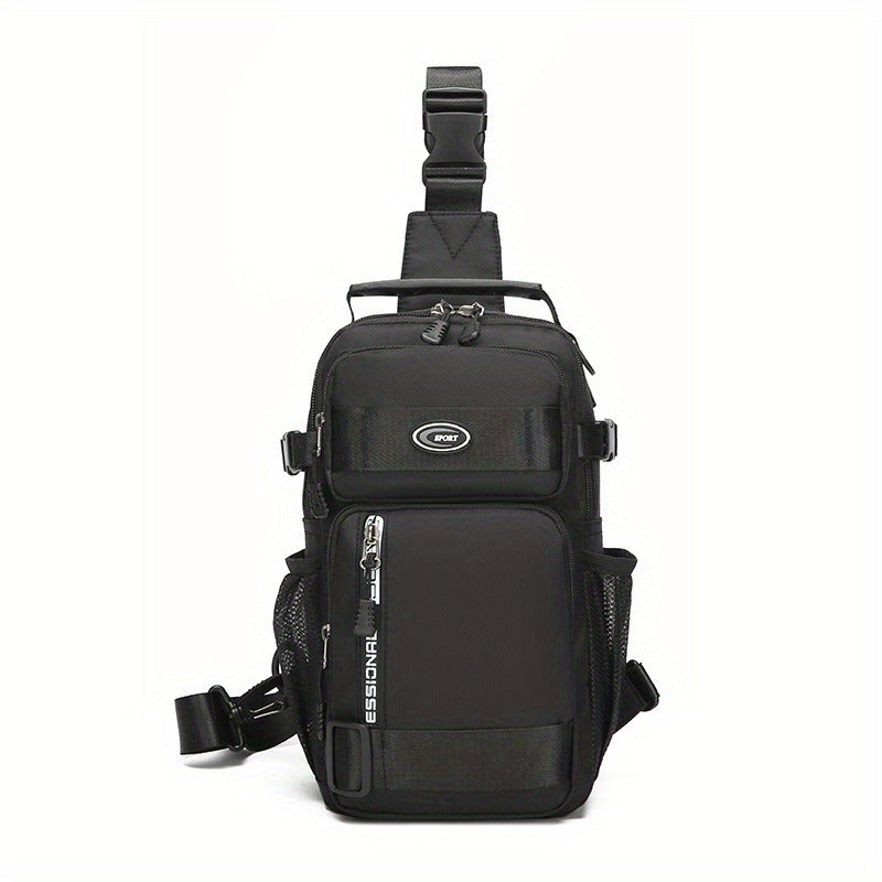 Multi-Pocket Crossbody Chest Pack with Adjustable Sling Strap, Zipper Compartments and Black or Grey Finish
