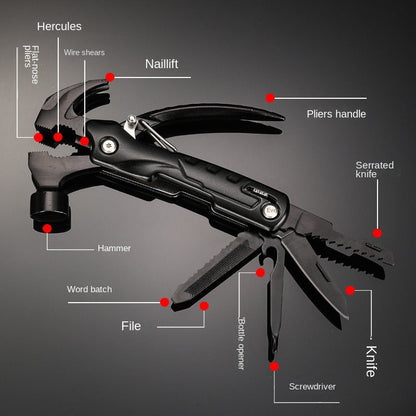 Multitool Folding Pliers Hammer Wrench Combo 4-in-1 Portable Camping Multi-Function Tool for Outdoor Survival Vehicle Emergency Household