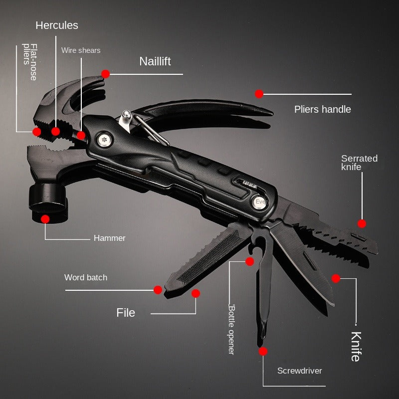 Multitool Folding Pliers Hammer Wrench Combo 4-in-1 Portable Camping Multi-Function Tool for Outdoor Survival Vehicle Emergency Household