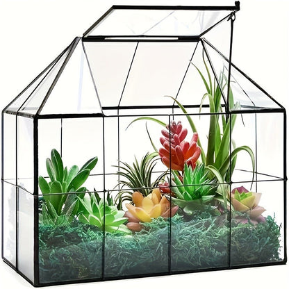 Geometric Glass Terrarium with Swing Lid 9.84x5.31x7.87 Inch Victorian Wardian Case for Succulents Cactus Air Plants Ferns Indoor Desktop