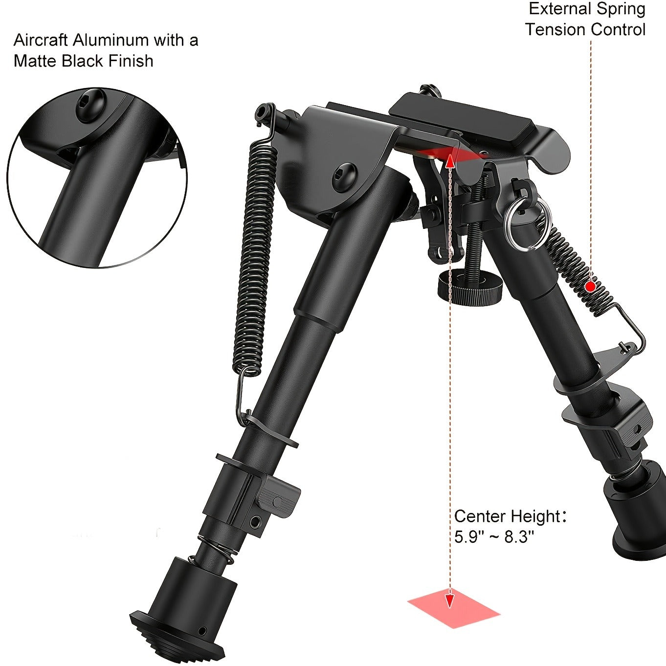 Aluminum Alloy Tactical Rifle Bipod – Adjustable 6-9 Inch Spring Return Legs, M-LOK Compatible, Collapsible Shooting Support for Hunting