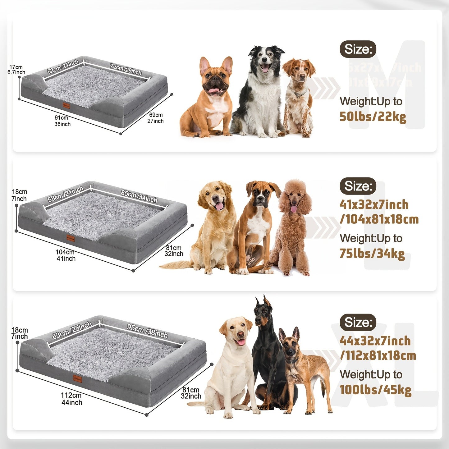 Orthopedic Dog Bed Egg Foam Ultra Soft Washable Cover for Large Medium Small Dogs Aging Pets Rectangle Semicircle Anti-Slip Joint Relief Pet