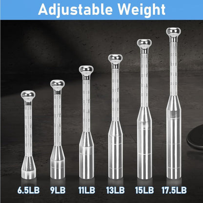 Fitness Equipment Adjustable Silver Steel Club with 6.5 to 17.5 lb Threaded Weight Configurations