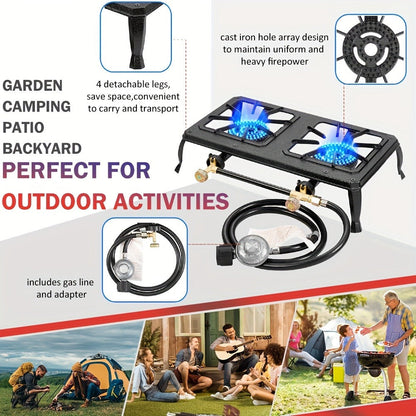 Propane Camping Stove High BTU Outdoor Gas Cooker Single or Double Burner CSA Listed Regulator Hose for Garden, Patio and Yard Use