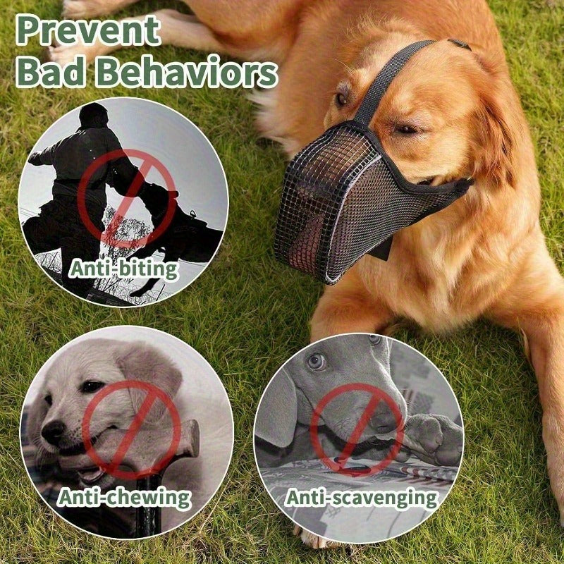Dog Muzzle Reflective Mesh 2 Pack Anti-Bite Full Coverage with Adjustable Straps, Soft Breathable Polyester Dog Mask for Grooming Vet Visits