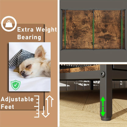 Dog Crate Furniture 43 Inch Corner Indoor Kennel, Heavy Duty Engineered Wood Dog Cage with Side Door for Large Medium Breeds