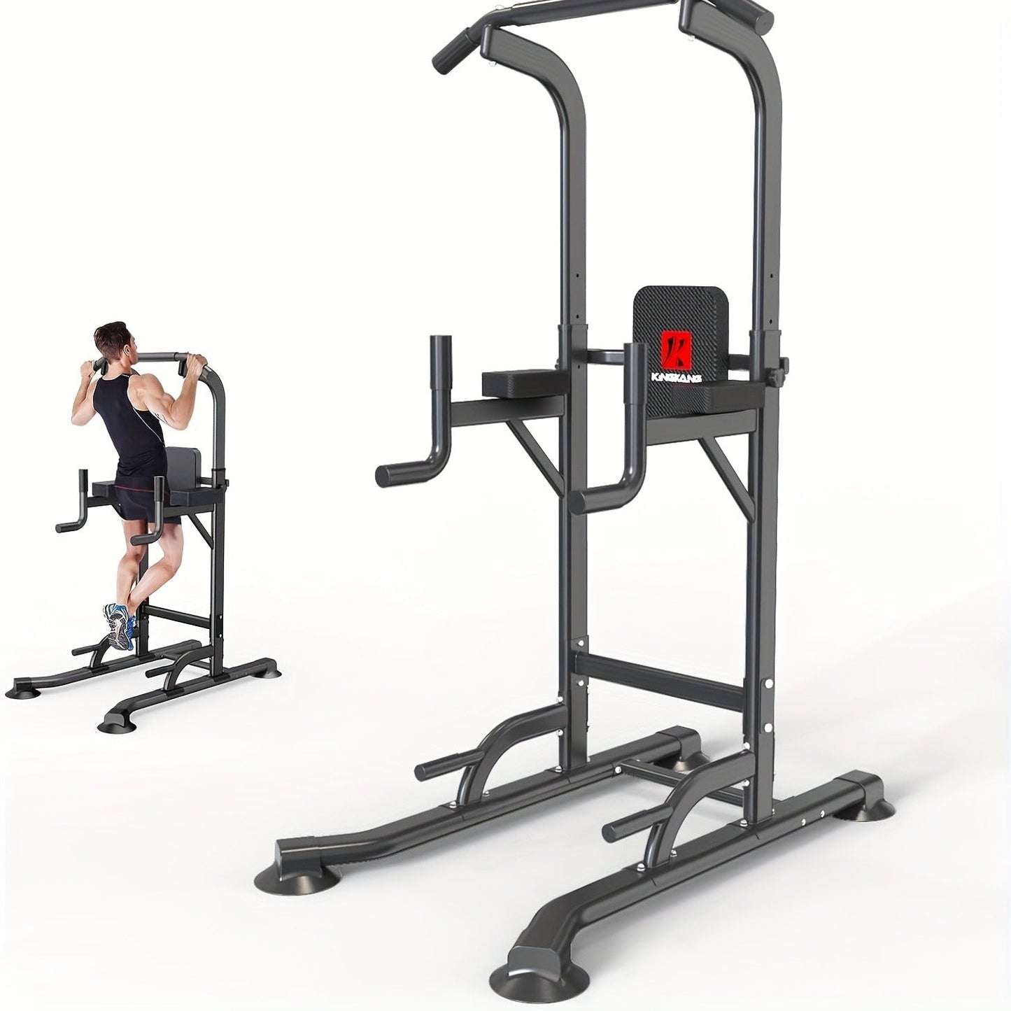 Power Tower Dip Station with Pull Up Bar – Adjustable Height Multi-Function Home Gym Strength Training Workout Station for Dips, Chin Ups