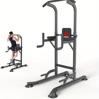 Power Tower Dip Station with Pull Up Bar – Adjustable Height Multi-Function Home Gym Strength Training Workout Station for Dips, Chin Ups