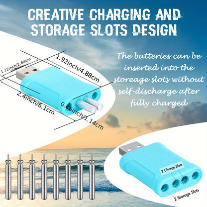 Rechargeable Fishing Float Batteries 8 Pack with 2 Chargers – LED Night Bobber Battery Set for Lighted Fishing Float