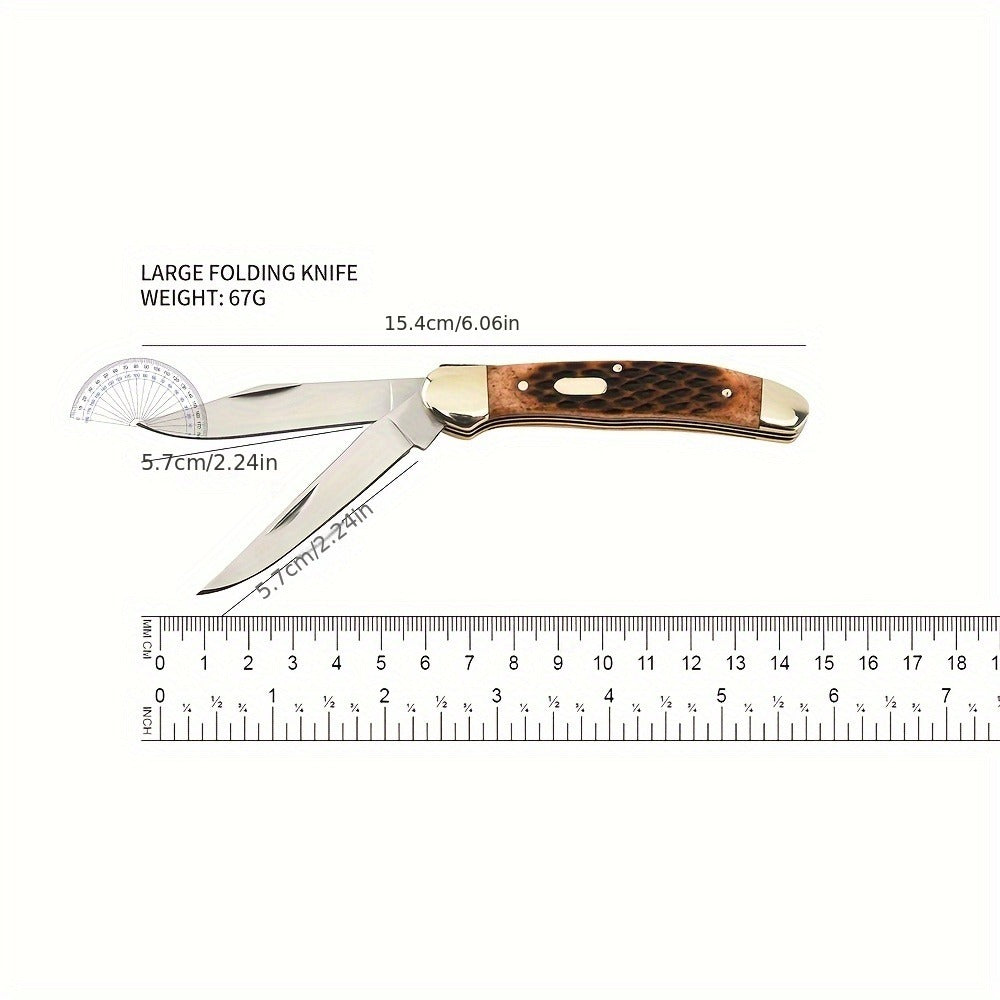Folding Pocket Knife Handcrafted Multi-Tool with White Copper Finish, Wood Grain & Cow Bone Handle – Portable EDC Blade for Camping