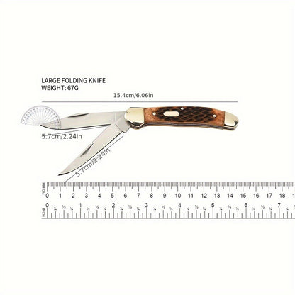 Folding Pocket Knife Handcrafted Multi-Tool with White Copper Finish, Wood Grain & Cow Bone Handle – Portable EDC Blade for Camping