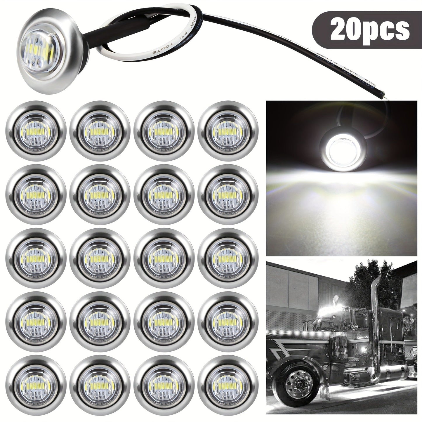 Marine Boat Lights 20 Pack, DC 12V Submersible LED Side Marker Lights for Boat Transom Stern Tail Yacht, Round Courtesy Navigation Lights
