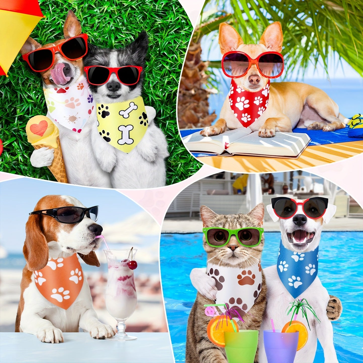 Dog Bandanas 50-Pack Paw Print Triangle Kerchief Bulk Set – Pet Costume Bibs for Dogs & Cats, Party Accessories for Grooming Salons