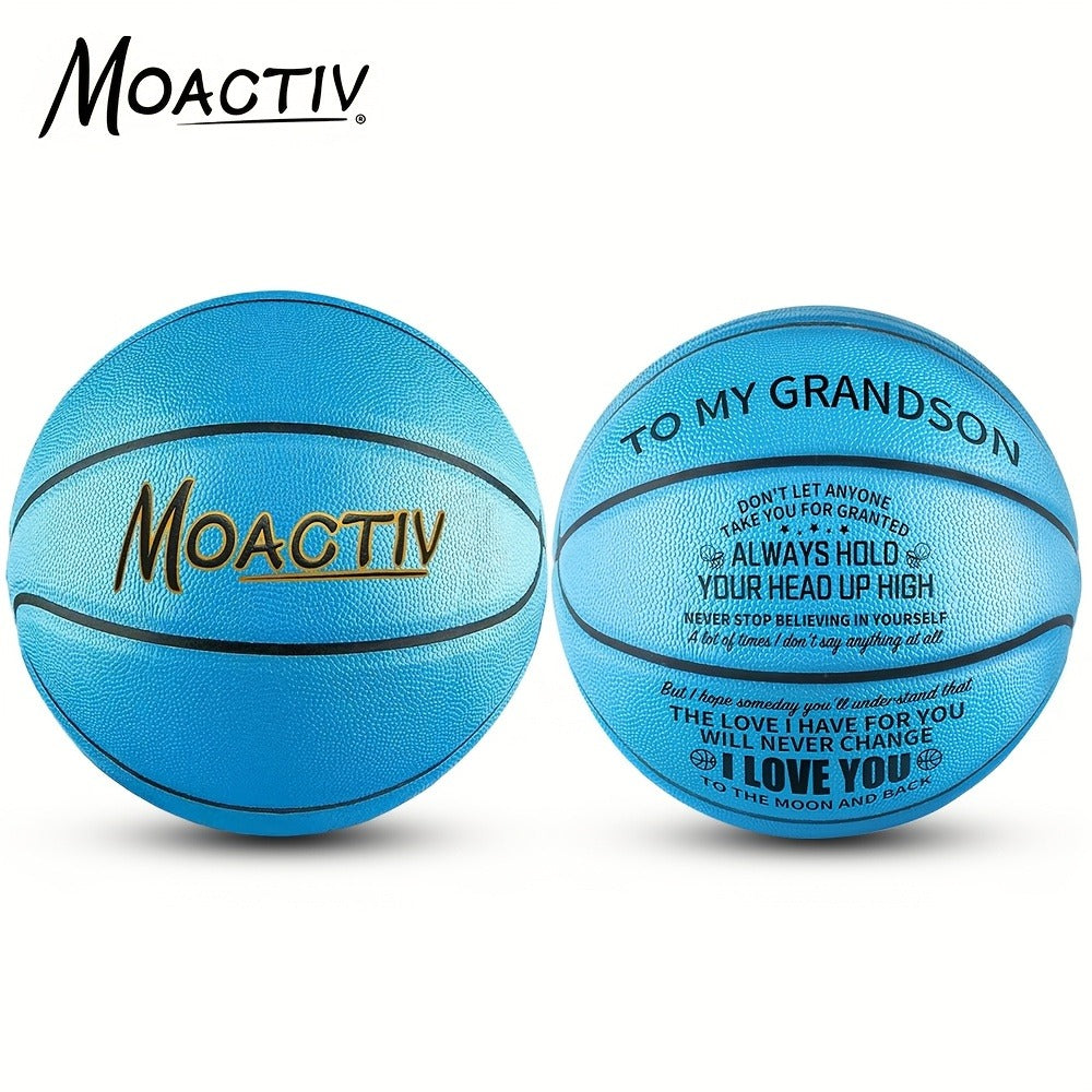 Engraved Basketball Gift for Grandson & Son – Size 7 PU Indoor Outdoor with Pump, Inspirational Message, Birthday Christmas Gift