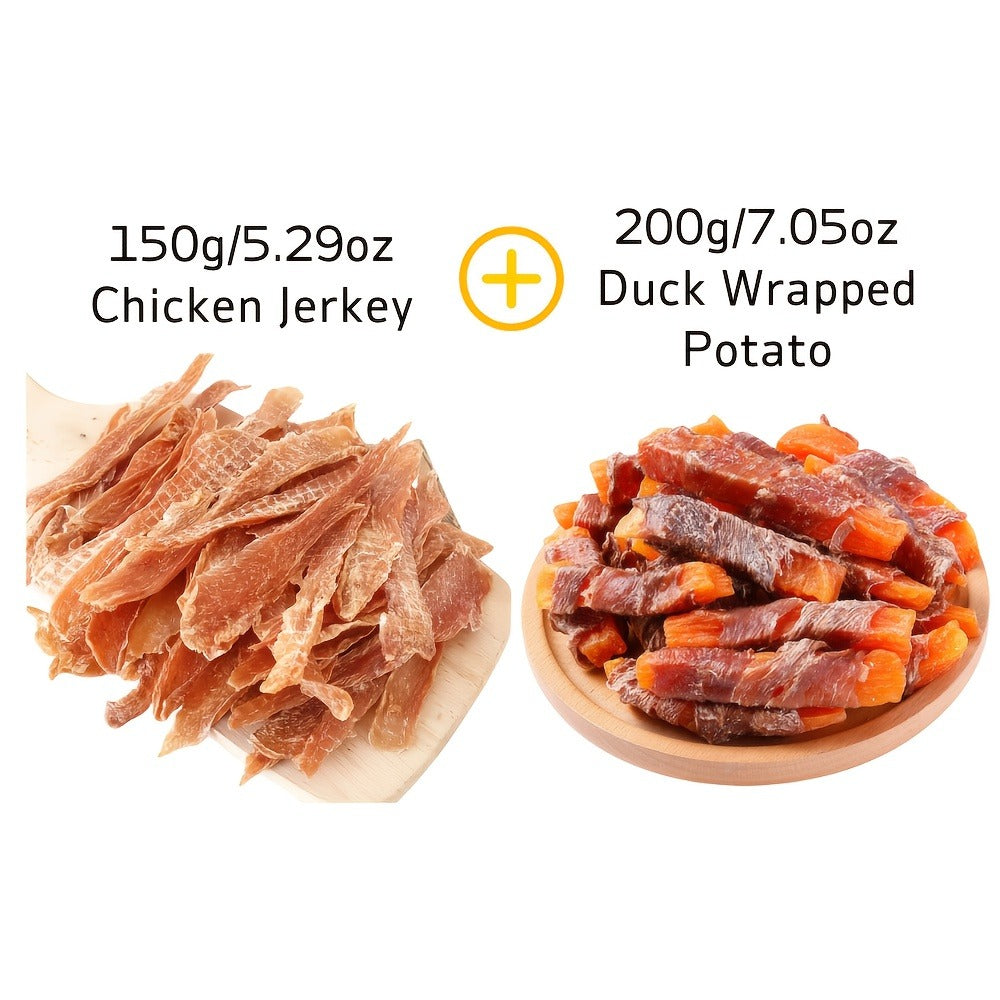 Dog Jerky Treats 400g Mixed Flavor Pack – Chicken & Duck Jerky, High Protein Low Fat, Long Lasting Chews, Digestible Training Reward Snacks