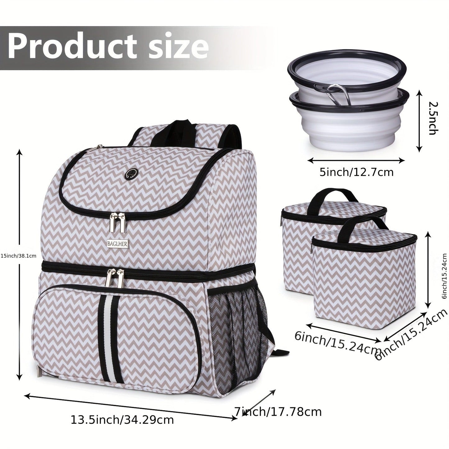 Pet Travel Backpack Double Layer Dog Cat Supplies Bag with 2 Collapsible Bowls 2 Food Baskets Portable Organizer for Outdoor Hiking Camping