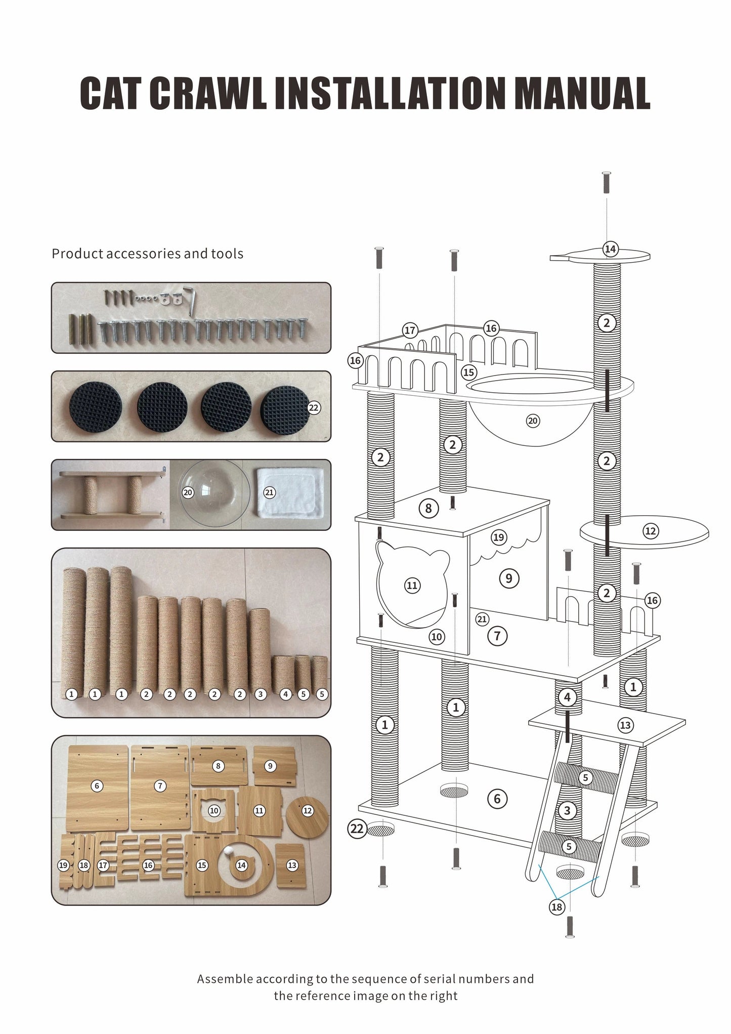 54-Inch Wood-Look Cat Tree with Clear Space Capsule, Enclosed House, Platforms and Step Ladder