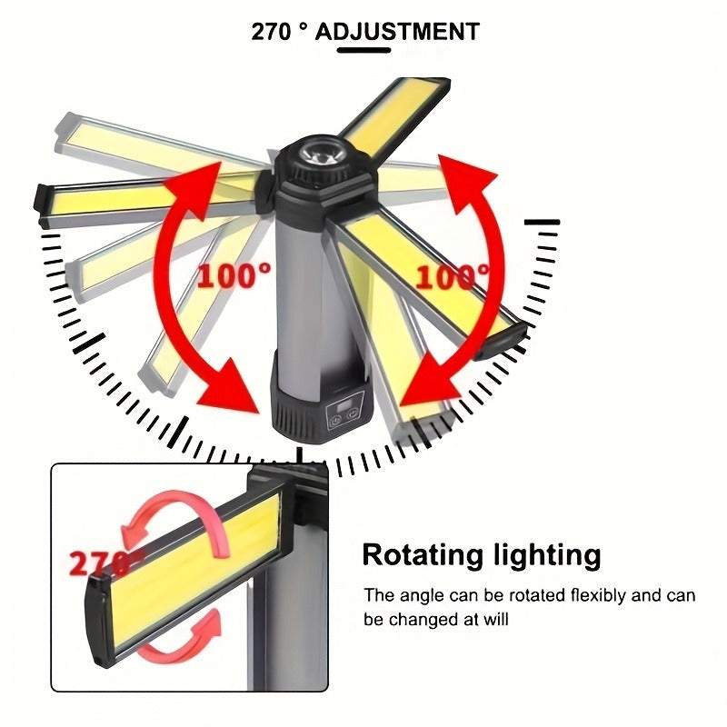 LED Camping Lantern with Tripod Stand, 6000/14500mAh Rechargeable Work Light, 10 Light Modes, 3 Height Adjustments