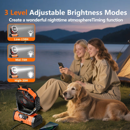 Tent Fan with LED Light 20000mAh Battery – 4-Level Brightness, Multi-Speed Rotatable Portable Tent Fan for Camping, Outdoor, Office & Home