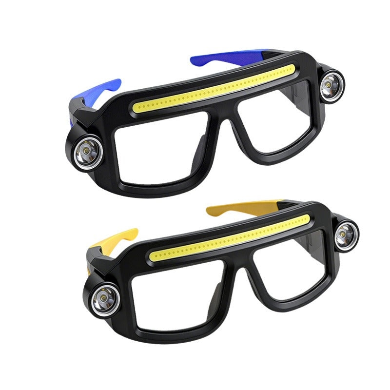 LED Headlamp Glasses 2-Pack, Head-Worn Flashlight with Flashing Mode for Night Running, Cycling, Fishing, Camping, Hiking