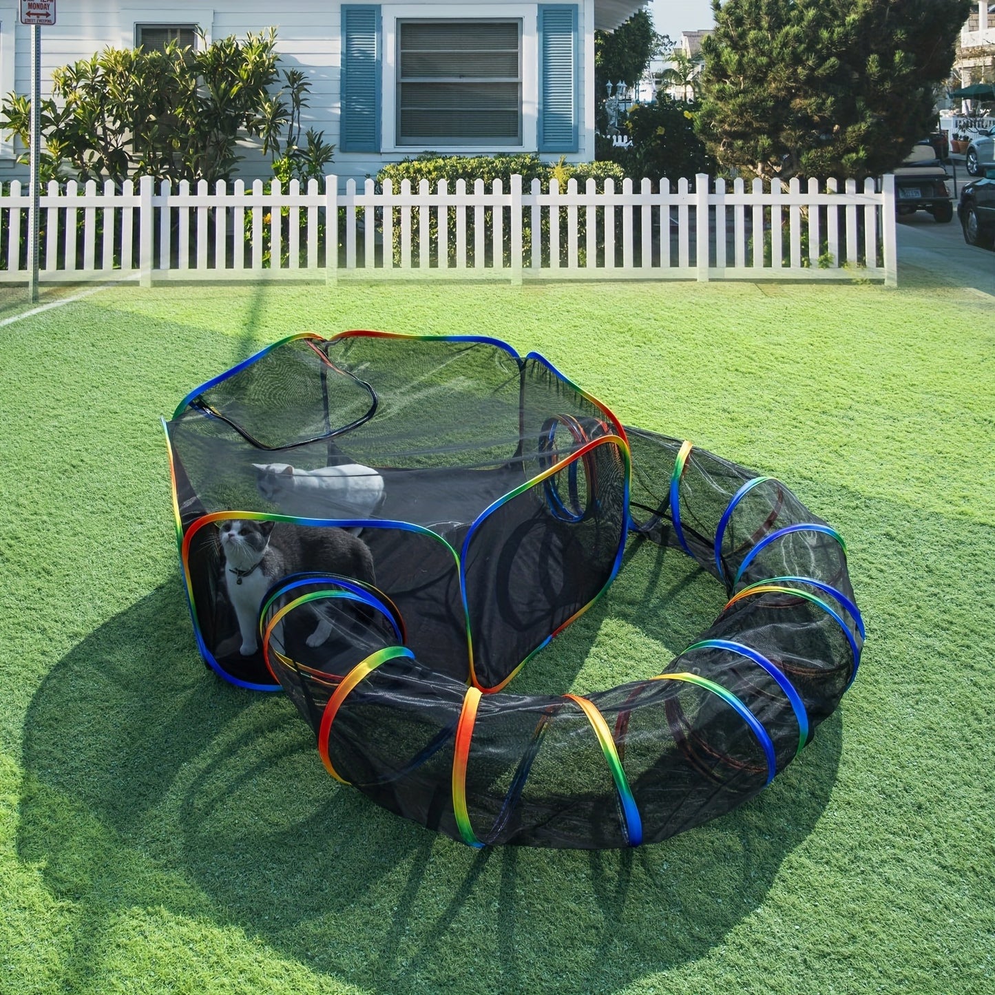 Outdoor Cat Enclosure with Play Tunnel – Portable Catio Tent & Cat Playpen for Indoor Cats, Cage-Free Outside Cat Run with Enclosed Tunnel