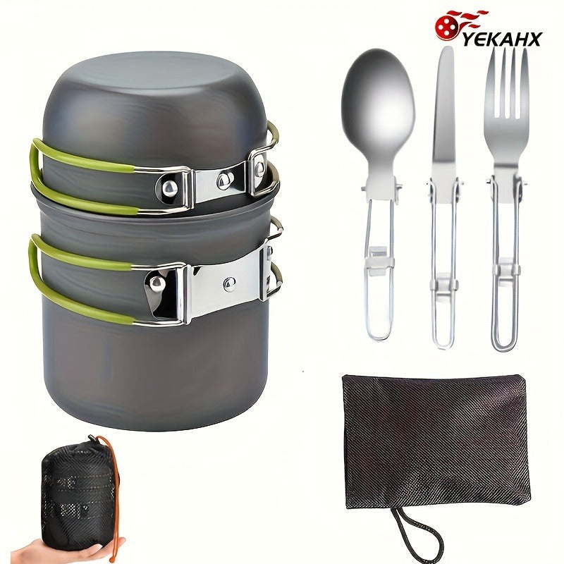 Stainless Steel Camping Cookware Set Portable Outdoor Cooking Pot with Foldable Storage Knives Forks Lightweight Compact for Backpacking